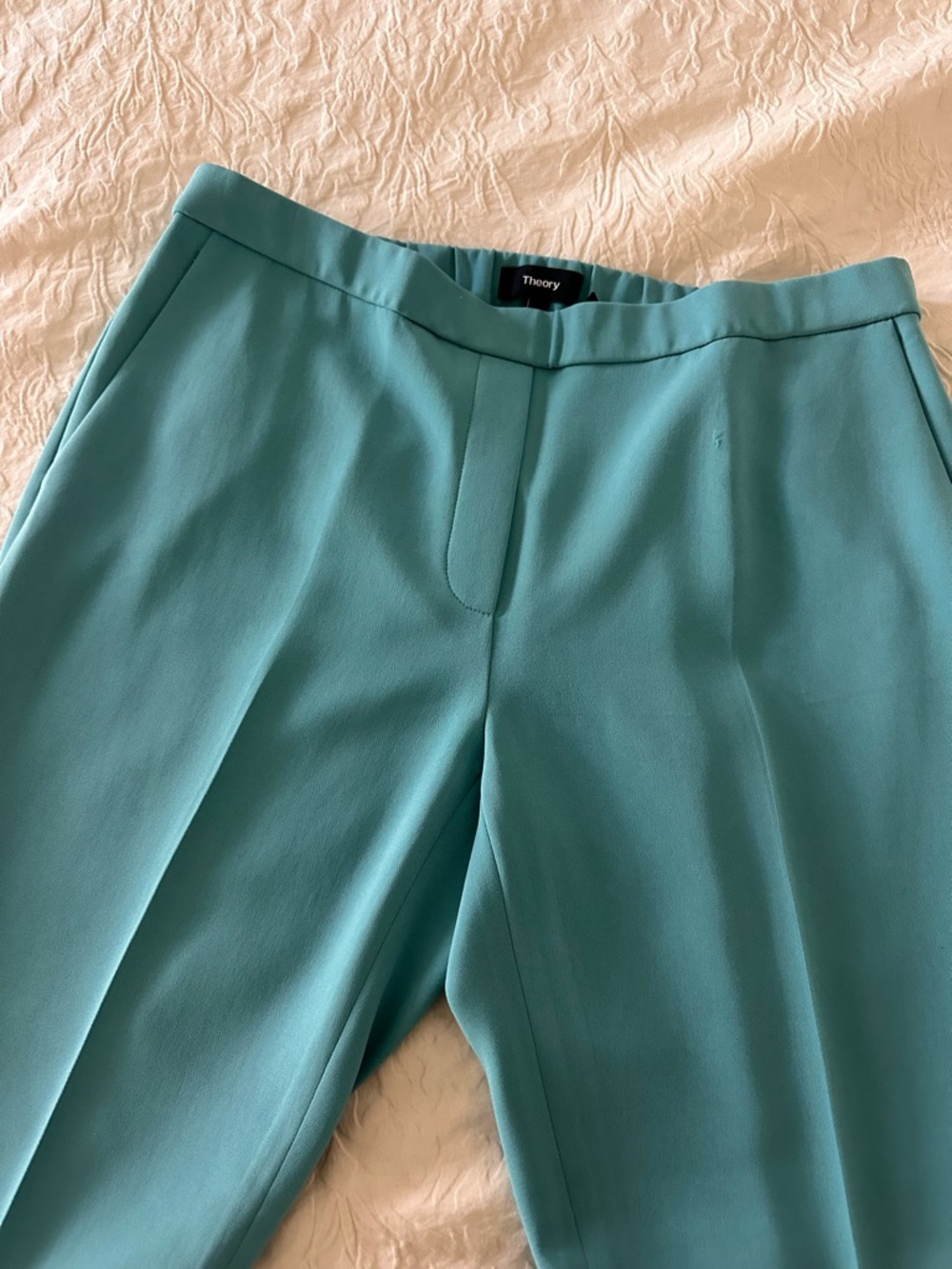 Theory Cropped Pull-On Pants in Aqua Blue - Picture 4 of 6